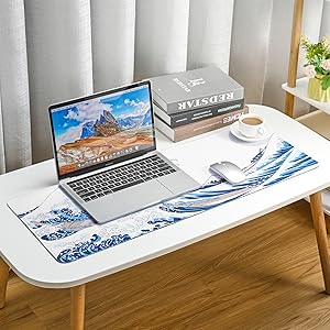 Extended Large Gaming Mouse Pad,Waterproof Keyboard Mouse Mat Desk Pad,Japanese Sea Wave
