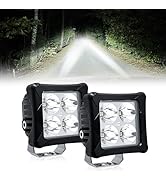 4WDKING 2PCS 3 Inch LED Pods Light, 40W 3600LM Square Spot Lights with Wiring Harness Kit, Screwl...