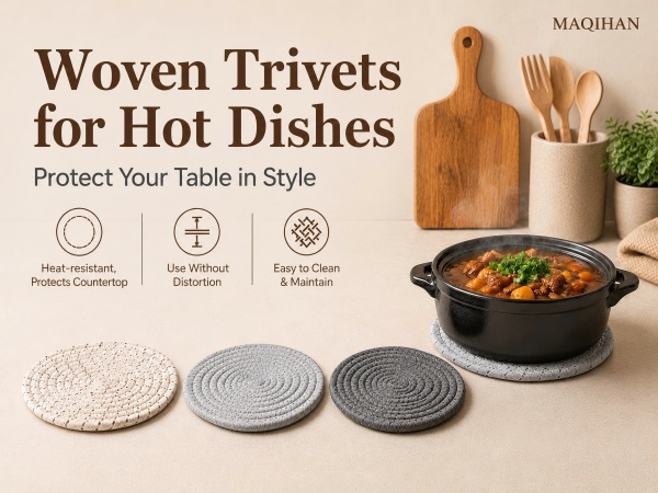 3PCS 7In Woven Trivets, Heat Insulation Shields Table Against Permanent Hot Marks
