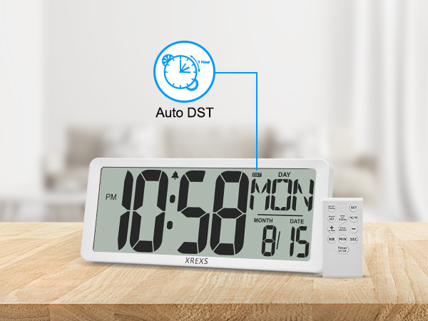Large digital clock with auto dst