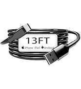 13FT Chew Proof &amp; Cat Dog Proof USB-A to USB-C Cable, Long Metal Braided USB-C Cable, Pet Chewing...
