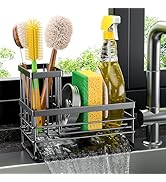 Cisily Sink Caddy Sponge Holder for Kitchen with Brush Holder and Stainless Steel Self Drain Tray...
