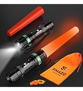 SIMAZO 2 Pieces 11-Inch Traffic Wand Including 1 Storage Bag &amp; 1 Whistle, Bright Led Flashlight w...
