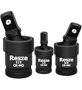 Resze 3PCS Universal Joint Swivel Socket Adapter Set (1/4", 3/8", 1/2"), 360° Rotating, Chrome-Pl...