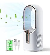 KONSIDEN Bladeless Desk Fan, 11.8 Inch Small Battery Operated Fan, Quiet Office Fan, 3 Speeds Air...