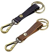 Wisdompro 2 Pcs Genuine Leather Keychain, Heavy Duty Valet Key Chain Holder with Belt Loop Clip f...