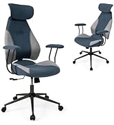 Giantex Ergonomic Office Chair, Mid Century Modern Fabric Computer Desk Chair with 2D Headrest, R...
