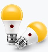 LOHAS LED Bug Light Bulbs Outdoor, A19 Amber Yellow Light Bulb 60W Equivalent, Dusk to Dawn, 9W P...