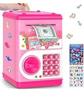 Pink Piggy Bank for Kids with Password Code Lock and Auto Grab Bill Slot, PhilaeEC Real Money Cas...
