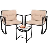 FDW Wicker Patio Furniture Sets Outdoor Bistro Set Rocking Chair 3 Piece Patio Set Rattan Chair C...