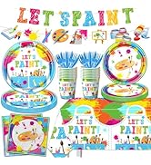 Paint Party Supplies, 142 Pcs Art Paint Party Tableware Set Include Paint Party Plates and Napkin...