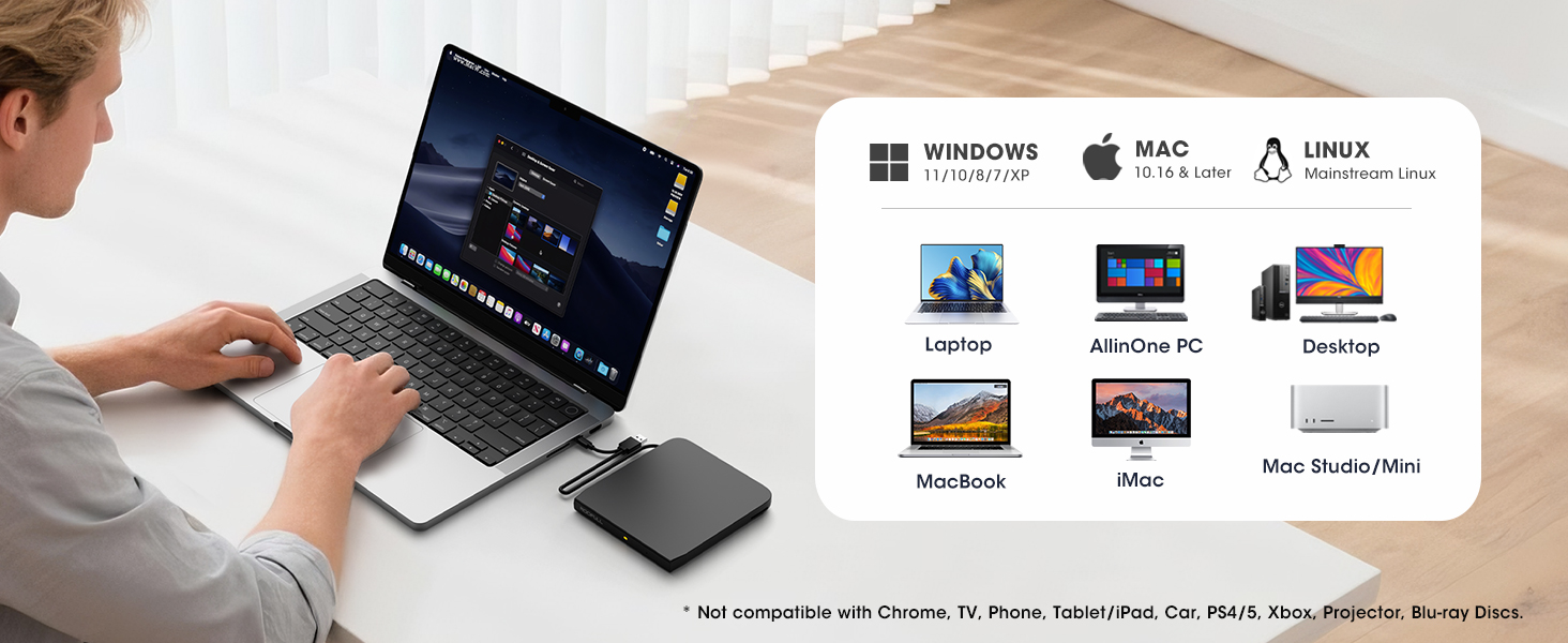 ROOFULL RF31-M external cd dvd drive compatible with mac, linux, windows laptop desktop pc