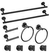 Cilee 10 Piece Matte Black Bathroom Accessories Set, 24inch Black Towel Bar Ring+Toilet Paper Hol...