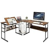 Tangkula 67 inches L-Shaped Desk, Corner Computer Desk with Bottom Bookshelves &amp; CPU Stand, Draft...
