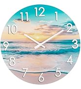 Alarllok 12 Inch Waterproof Outdoor Clock for Patio Pool, Blue Ocean Beach Coastal Decor Glass Wa...
