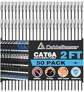 CableGeeker Patch Cables Cat6a 2ft (50 Pack) Slim, Cat6 Ethernet Patch Cable 10G Support, Snagles...