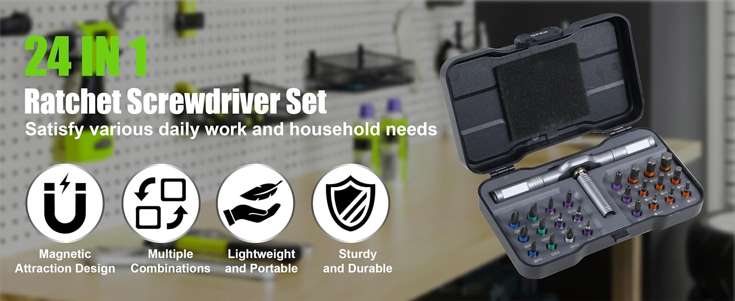 24 in 1 magnetic ratchet screwdriver set