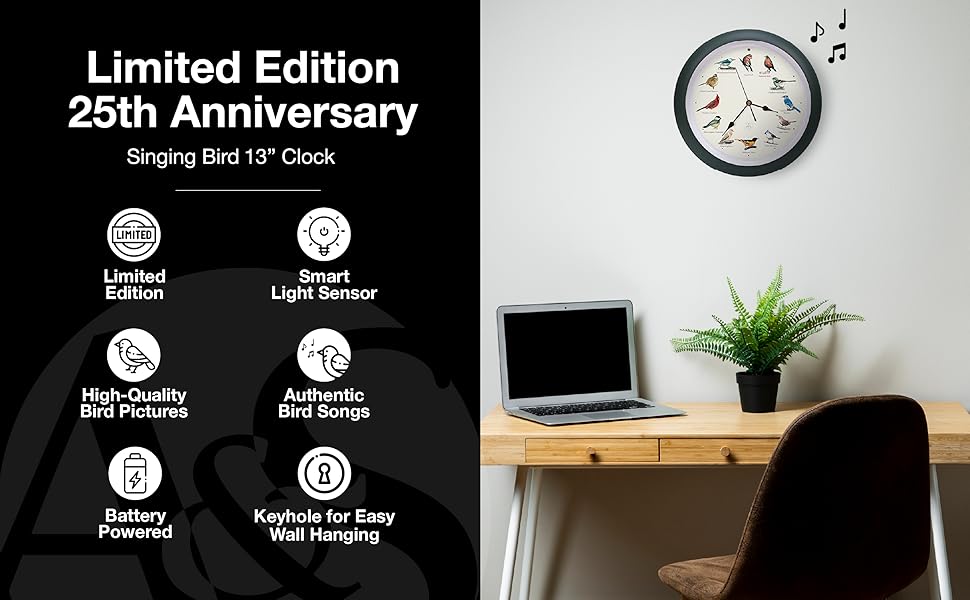 Limited Edition 25th Anniversary Singing Bird Clock, 13 Inch