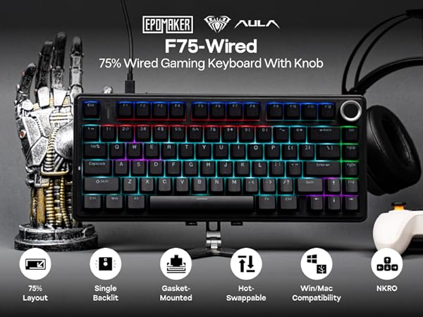 75% Gaming Keyboard with Knob