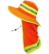 Men High Visibility Reflective Work Safety Sun Hat with Neck Flap Wide Brim Boonie UV Protection