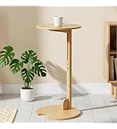 Klabelle Bamboo Side Table for Sofa - Adjustable Height C Shaped End Tables for Small Spaces, Cou...