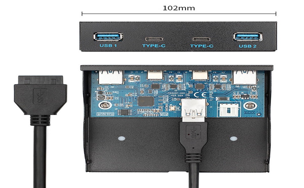 USB-C &amp; USB 3.0 HUB 4 Ports to Motherboard 20Pin Connector Cable