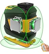 Laser Level 360 Self Leveling, DEGLASERS 3x360° 3D Green Cross Line Laser Level Tool with 4 Adjus...