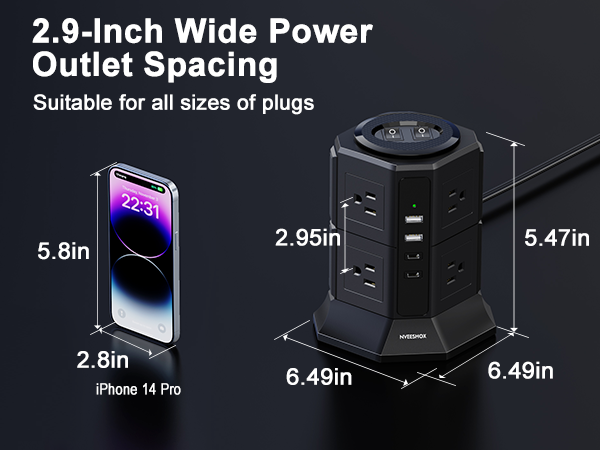2.9-Inch Wide Power Outlet Spacing