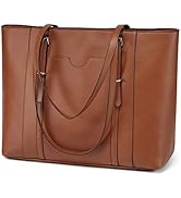 Laptop Tote Bag for Women, PU Leather Water Resistant Travel, Work,Teacher Tote Bag Fits 15.6 inc...