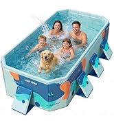 COBOPANDA Large Foldable Family Swimming Pool for Kids &amp; Dogs, 115" L x 65" W x 21.5" D Hard Plas...