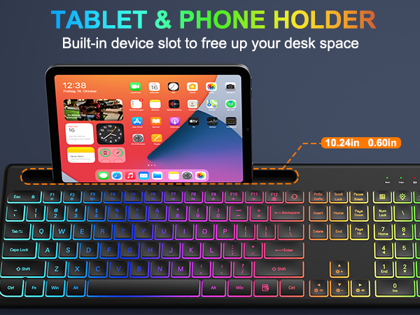 Wireless Keyboard and Mouse Combo -10 Colored Backlits, Phone Holder | Rechargeable
