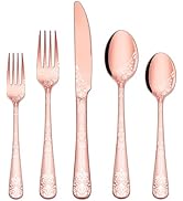 EUIRIO 40 Pieces Silverware Set for 8, Stainless Steel Flatware Set with Unique Floral Laser, Ros...
