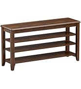 Taitiy Shoe Bench Storage Rubberwood, Entryway Bench with 3-Tiers Height Adjustable, Shoe Rack Fr...
