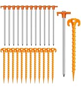 12PCS Tent Stakes &amp; Spiral Stakes Heavy Duty Camping Stakes AVOFOREST 7/8Inch Non-Rust Metal Tent...