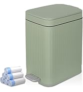 rejomiik Small Bathroom Trash Can with Lid 1.9 Gallon Step Trash Can Slim Garbage Can with Soft-C...