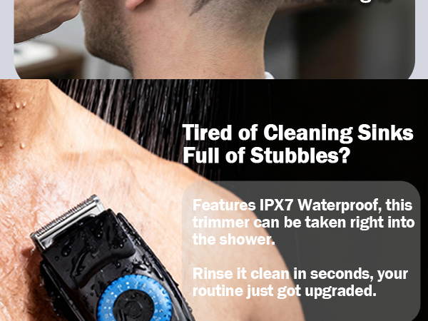 features ipx7 waterproof, this beard and hair trimmer can be taken into the shower for easy clean
