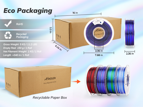 Silk PLA 3D Printer Filament Bundle, Shiny Multicolor Rainbow PLA Filament 1.75mm Fast Color Change 