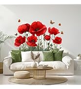 ANNA QUEEN Red Poppy Flower Wall Decals with Butterflies | Peel and Stick Floral Wall Stickers – ...