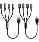 UZAHSK Multi USB Charger Cable 2 Pack [4A/1ft ] 4 in 1 USB Fast Charging Cable with IP/Type C/Mic...