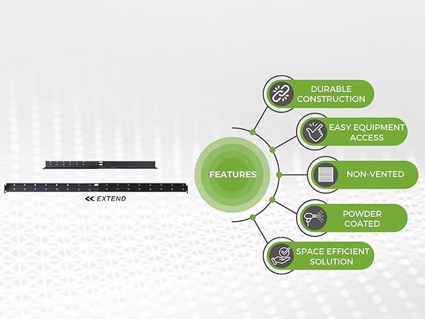 NavePoint 1U Adjustable Rack Mount Server Shelf Rails