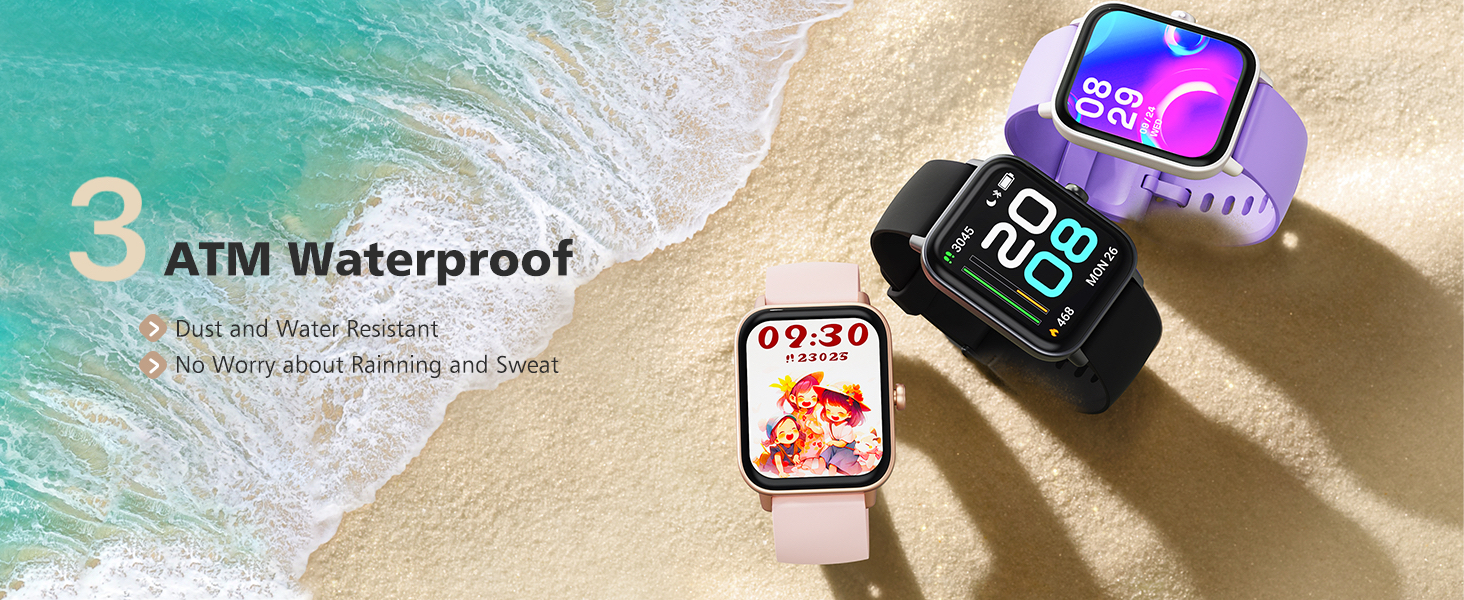 3ATM waterproof fitness tracker watch