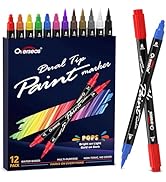 Overseas Paint Marker Pens - Dual Tip Acrylic Paint Pens 12 Colors, Acrylic Paint Markers with Br...