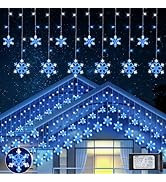 Qunlight Christmas Snowflake Icicle Lights,6.5ft 144LED Curtain Lights with 12 Drops,Timer 8 Mode...