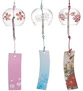 BENECREAT 3PCS Japanese Wind Chimes Pink Cherry/Red/Blue Glass Wind Bells Handmade Pendants for B...