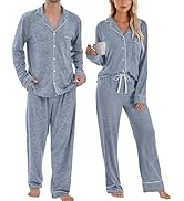 PJGGZ Matching Pajamas for Couples, Button Down Loungewear Soft Warm Long Sleeve Sleepwear His an...