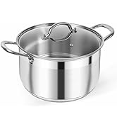 Kirecoo Stainless Steel Stock Pot - 8 Quart Heavy Duty Induction Cooking Pot with Visible Lid for...