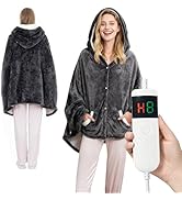 Qieryun Heated Blanket Wearable Electric Throw, Heated Robe Poncho Blanket Hoodie for Adult, Elec...