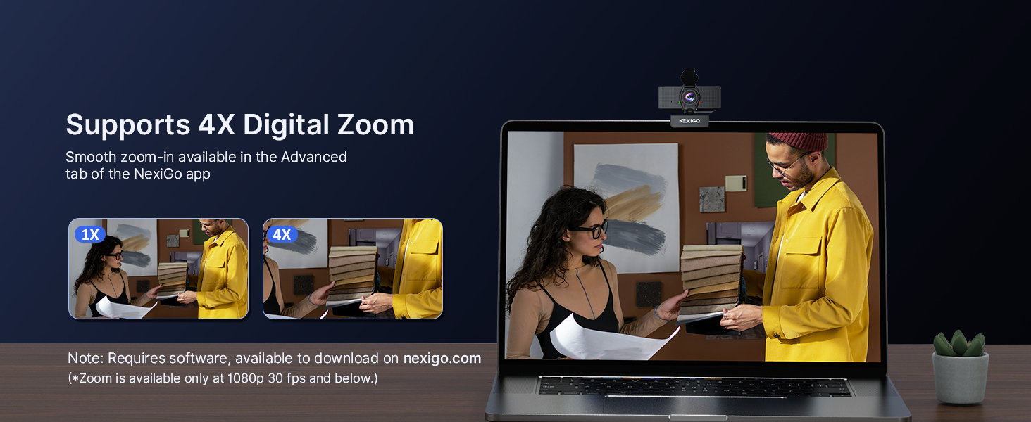 Two people are showing fabric details using a 4× zoom webcam.