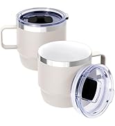 Cafezi 8 oz Small Coffee Mug with Magnetic Sliding Lid &amp; Handle, Ceramic-Lined 18/8 Stainless Ste...