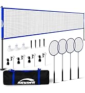 AUEWXNFYH Portable Badminton Set Regulation Net, 4 Racquets, 3 Shuttlecocks&amp; Carry Bag Ideal for ...